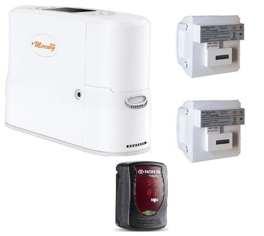 Kit Concentrador de Oxigênio Portátil Mini Mercury 7P com Bateria Estendida + Oxímetro portátil Nonin 9590
